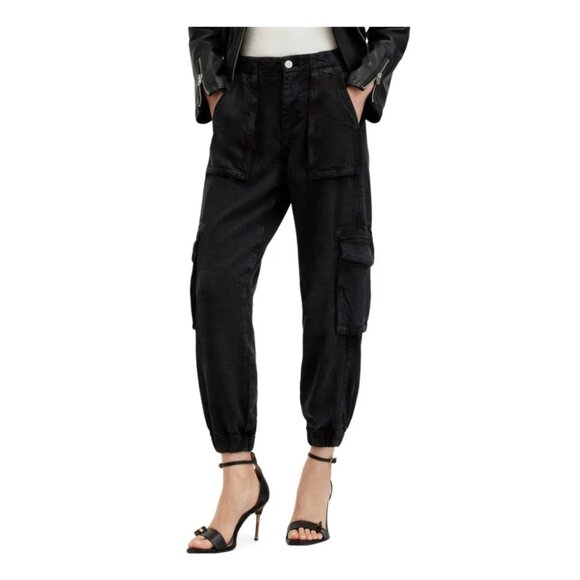AllSaints Frieda Twill Cargo Joggers • Black • US 2 / UK 6 • NWOT (Altered) - Picture 2 of 13